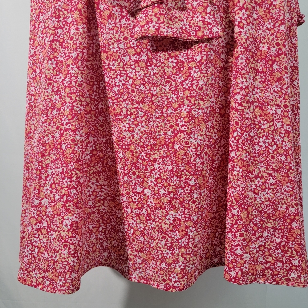 NWT MAX STUDIO Red Dott Print Wrap Midi Dress Size M Smocked Cuff Long Sleeve - Picture 10 of 12